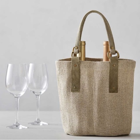 Pottery Barn Handbags - Pottery Barn Gray and Cream Wine Tote Bag